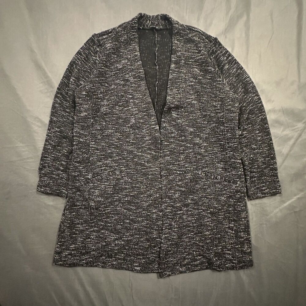 Eileen Fisher Cardigan Sweater Womens 1X Black White Open Front Knit Cotton